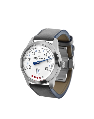 Montre Reservoir Tiefenmesser automatique cadran blanc et bleu bracelet en cuir nubuck gris 43 mm