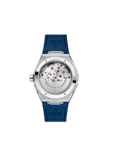 Montre Omega Constellation automatique cadran bleu bracelet en cuir d'alligator bleu 41mm