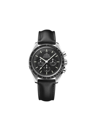 Montre Omega Speedmaster Moonwatch Professional Chronographe manuel cadran noir bracelet en cuir de veau noir 42mm