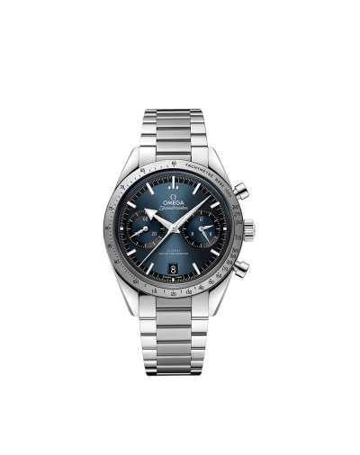 Montre Omega Speedmaster 57' Chronographe manuel cadran bleu bracelet acier 40,5mm