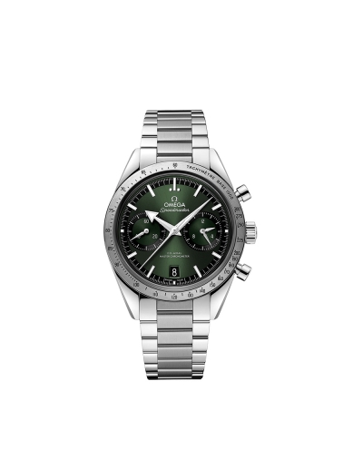 Montre Omega Speedmaster 57' Chronographe manuel cadran vert bracelet acier 40,5mm