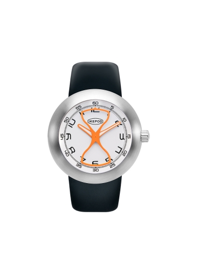 Montre Ikepod Megapod Joe Hour Glass automatique cadran blanc bracelet noir en silicone 46 mm