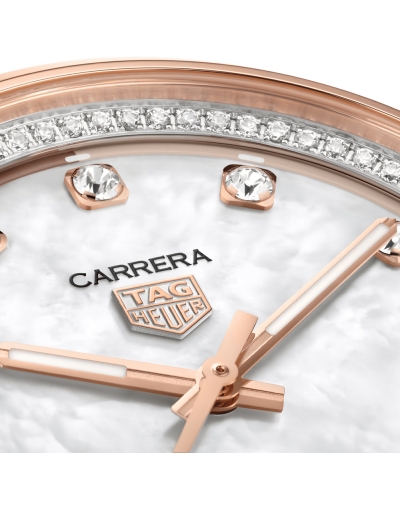 Montre TAG Heuer Carrera Date automatique cadran blanc index diamants bracelet acier et or rose 36 mm