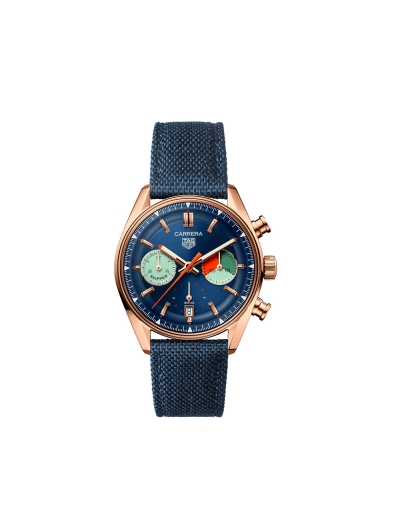 Montre TAG Heuer Carrera Chronograph Skipper automatique cadran bleu bracelet en tissu bleu 39 mm