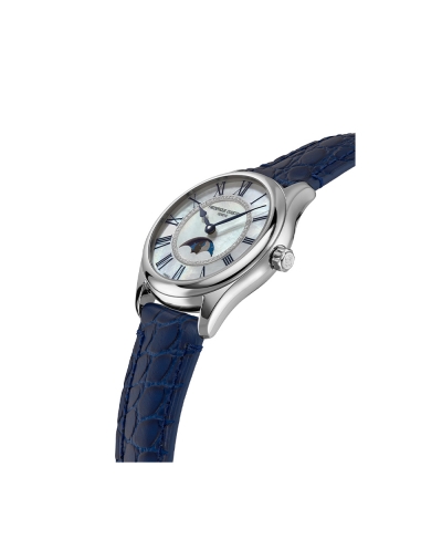 Montre Frederique Constant Classics Elegance Luna automatique cadran en nacre blanche bracelet en cuir de veau bleu 36mm