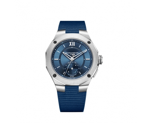 Montre Baume & Mercier Riviera Maréographe automatique cadran bleu bracelet caoutchouc bleu 43 mm
