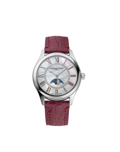 Montre Frederique Constant Classics Elegance Luna automatique cadran en nacre blanche bracelet en cuir de veau rouge 36mm