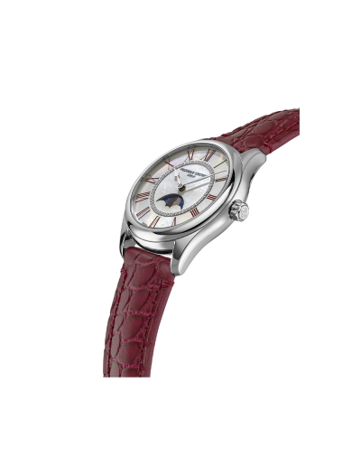 Montre Frederique Constant Classics Elegance Luna automatique cadran en nacre blanche bracelet en cuir de veau rouge 36mm