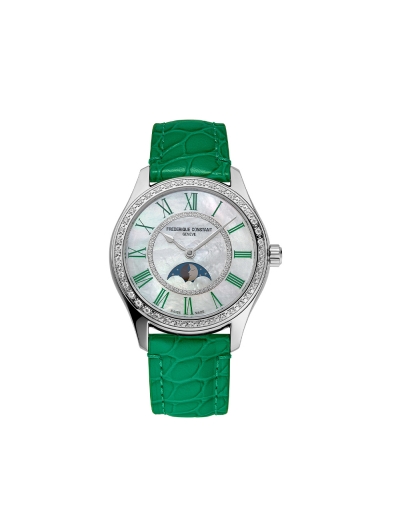 Montre Frederique Constant Classics Elegance Luna automatique cadran en nacre blanche bracelet en cuir de veau vert 36mm
