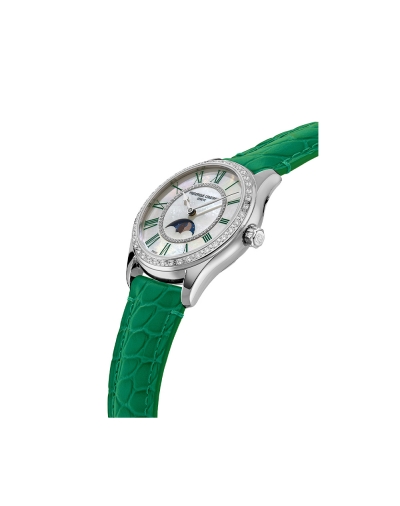 Montre Frederique Constant Classics Elegance Luna automatique cadran en nacre blanche bracelet en cuir de veau vert 36mm