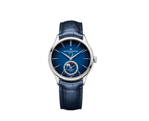Montre Baume & Mercier Clifton automatique cadran bleu bracelet cuir bleu 39 mm