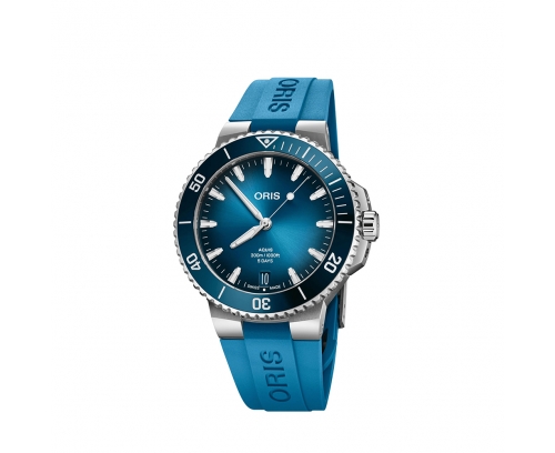 Montre Oris Aquis Date Calibre 400 automatique cadran bleu bracelet caoutchouc bleu 43,50 mm