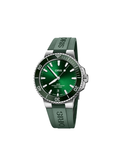 Montre Oris Aquis Date automatique cadran vert bracelet caoutchouc vert 41,50 mm