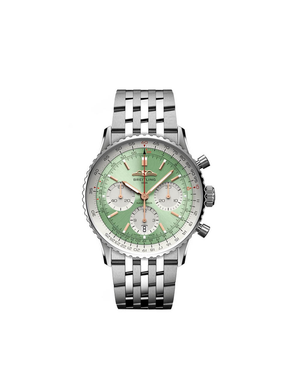 Montre Breitling Navitimer automatique B01 Chronographe cadran vert menthe bracelet acier 41 mm