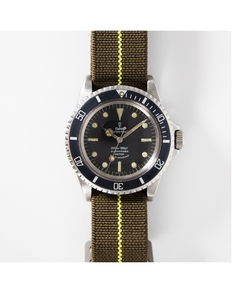 Montre Tudor Oyster Prince "SUBMARINER" 7928 automatique acier cadran noir bracelet tissu 40mm