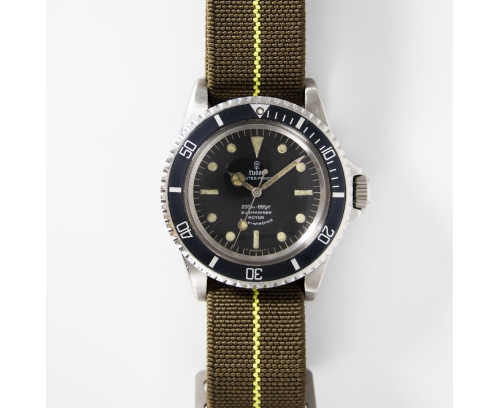 Montre Tudor Oyster Prince "SUBMARINER" 7928 automatique acier cadran noir bracelet tissu 40mm