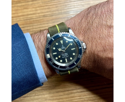 Montre Tudor Oyster Prince "SUBMARINER" 7928 automatique acier cadran noir bracelet tissu 40mm