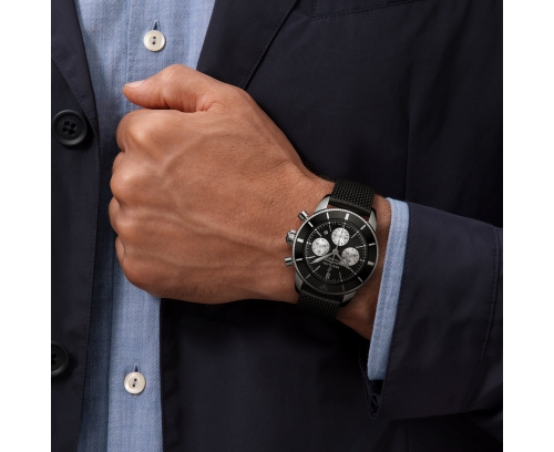 Montre Breitling Superocean Heritage II B01 chronographe automatique cadran noir bracelet caoutchouc noir 44 mm