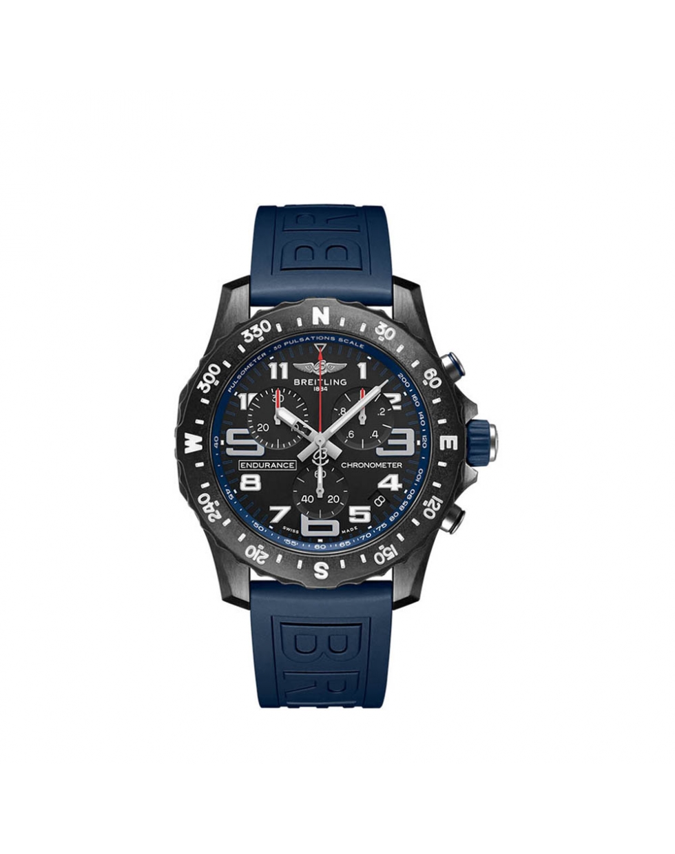 Montre Breitling Endurance Pro SuperQuartz™ cadran noir bracelet caoutchouc bleu 44 mm