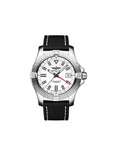 Montre Breitling Avenger Automatic GMT cadran blanc bracelet cuir de veau anthracite 43 mm
