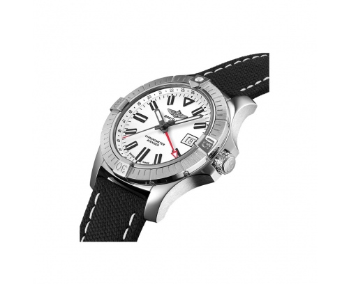 Montre Breitling Avenger Automatic GMT cadran blanc bracelet cuir de veau anthracite 43 mm