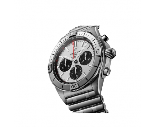 Montre Breitling Chronomat B01 automatique cadran argent bracelet acier rouleau 42 mm