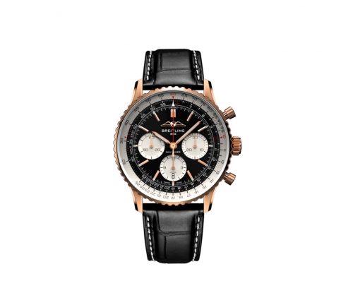 Montre Breitling Navitimer automatique chronographe or rouge cadran noir bracelet cuir noir 43 mm