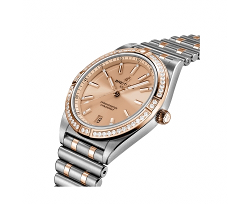 Montre Breitling Chronomat Lady Automatic or rose et acier cadran cuivre et index diamants bracelet en acier et or rose 36 mm