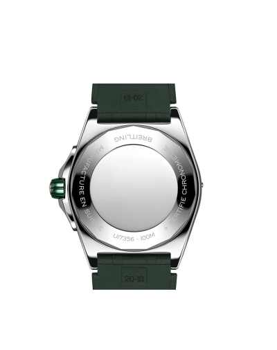 Montre Breitling Super Chronomat automatique lunette sertie cadran vert bracelet caoutchouc vert 38 mm
