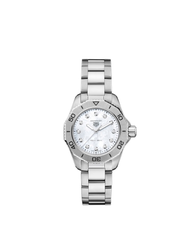 Montre TAG Heuer Aquaracer Professional 200 quartz index diamants cadran nacre blanche bracelet acier 30 mm
