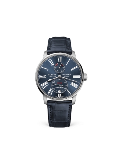 Montre Ulysse Nardin Marine Chronometer Torpilleur automatique cadran bleu bracelet cuir d'alligator bleu 42 mm