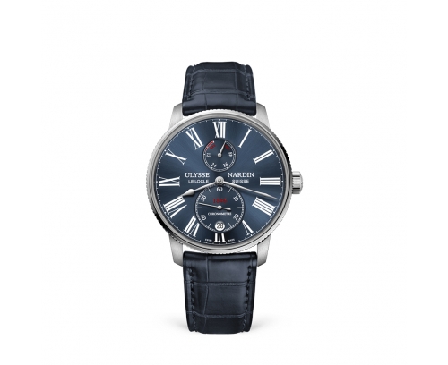 Montre Ulysse Nardin Marine Chronometer Torpilleur automatique cadran bleu bracelet cuir d'alligator bleu 42 mm