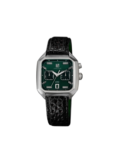 Montre March LA.B AM2 Calendar automatique cadran vert bracelet cuir d'alligator perforé noir 40 mm