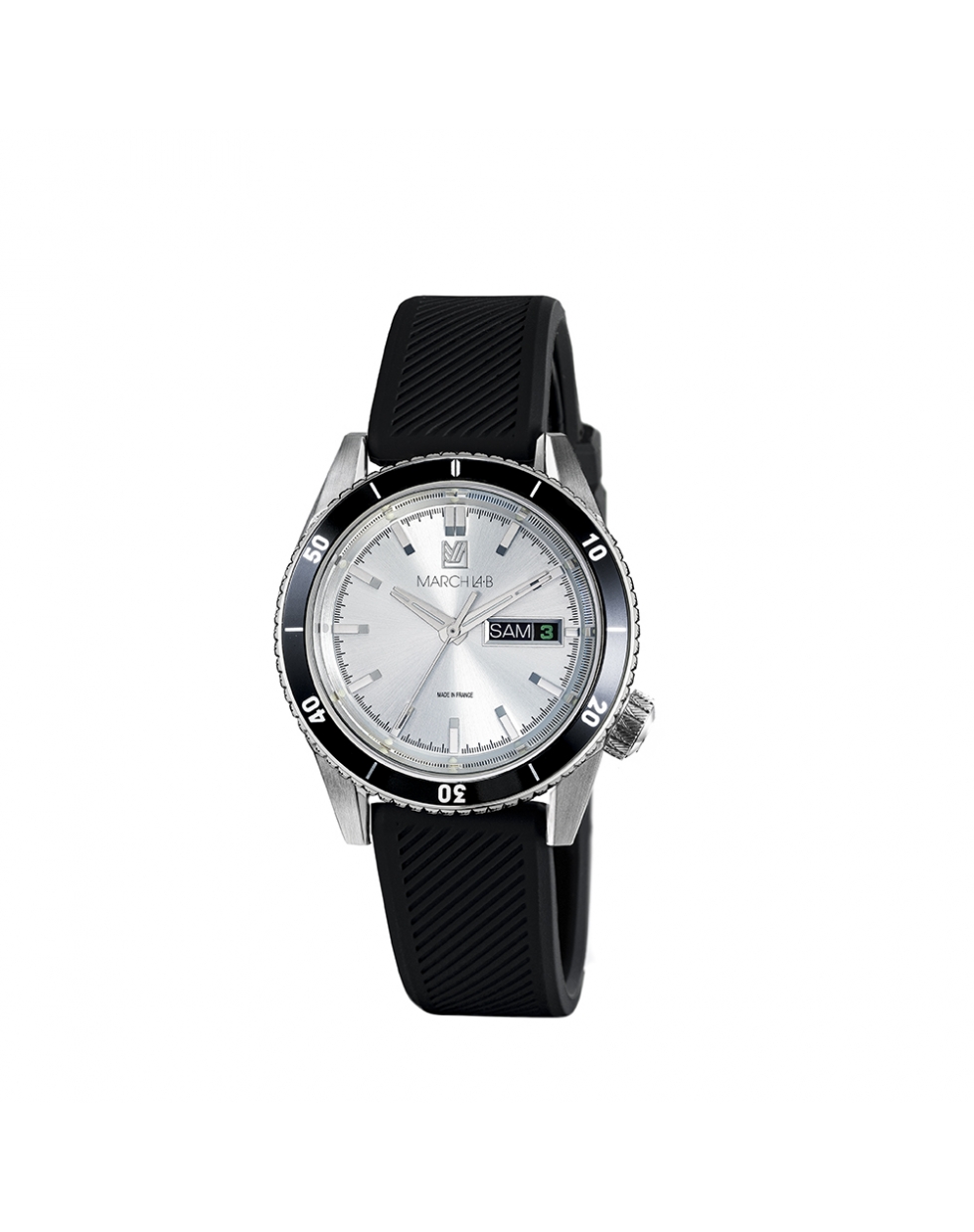 Montre March LA.B Bonzer Électrique quartz cadran argent Steel bracelet silicone noir 41 mm