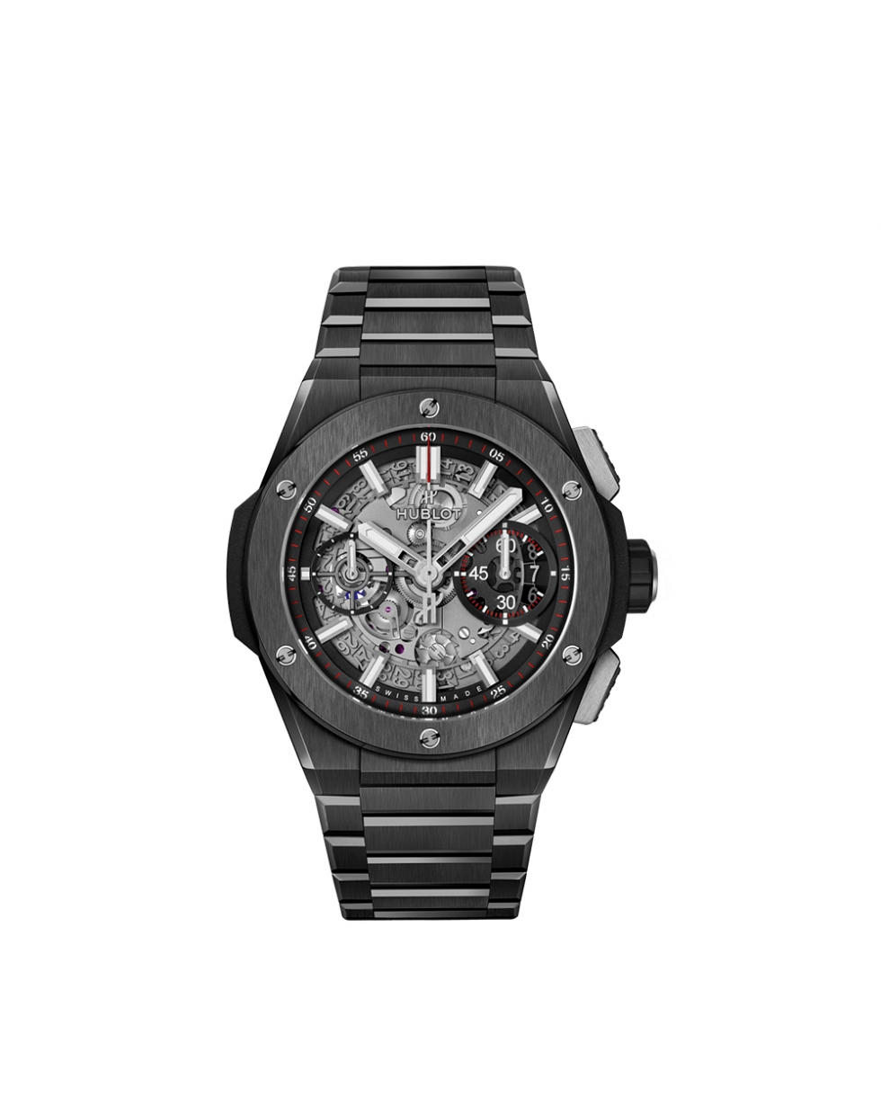 Montre Hublot Big Bang Unico Integrated Black Magic automatique cadran squeletté noir mat bracelet céramique noire 42 mm