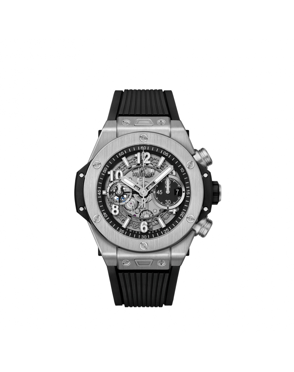 Montre Hublot Big Bang Unico Titatium automatique cadran squeletté noir mat bracelet caoutchouc noir 44 mm