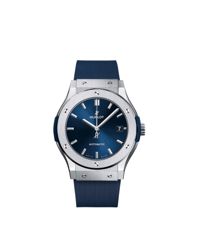 Montre Hublot Classic Fusion automatique cadran bleu foncé bracelet caoutchouc bleu ligné 45 mm
