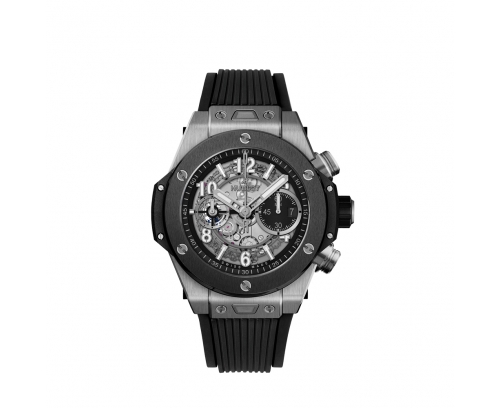 Montre Hublot Big Bang Unico Titanium Ceramic automatique cadran squeletté noir mat bracelet caoutchouc noir 44 mm