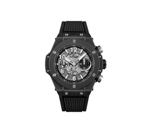 Montre Hublot Big Bang Unico Black Magic automatique cadran squeletté noir mat bracelet caoutchouc noir 44 mm