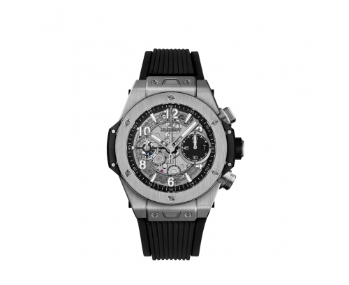 Montre Hublot Big Bang Unico Titanium automatique cadran squeletté noir mat bracelet caoutchouc noir 42 mm