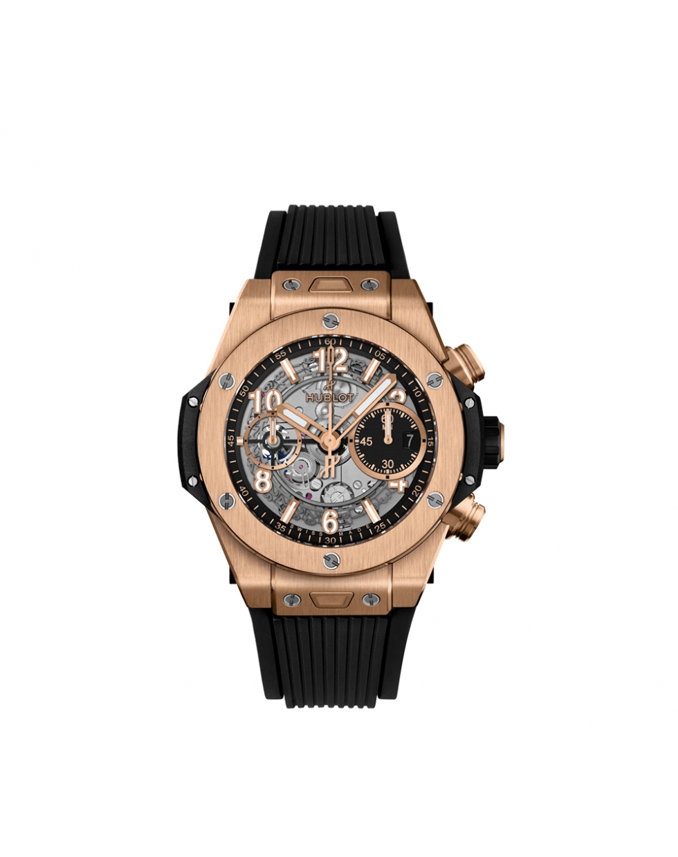 Montre Hublot Big Bang Unico King Gold automatique cadran squeletté noir mat bracelet caoutchouc noir 42 mm