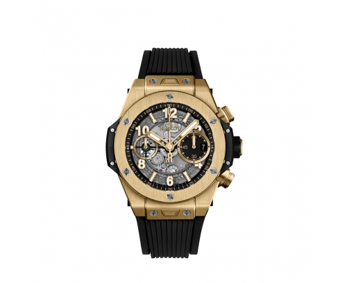 Montre Hublot Big Bang Unico Yellow Gold automatique cadran squeletté noir mat bracelet caoutchouc noir 42 mm