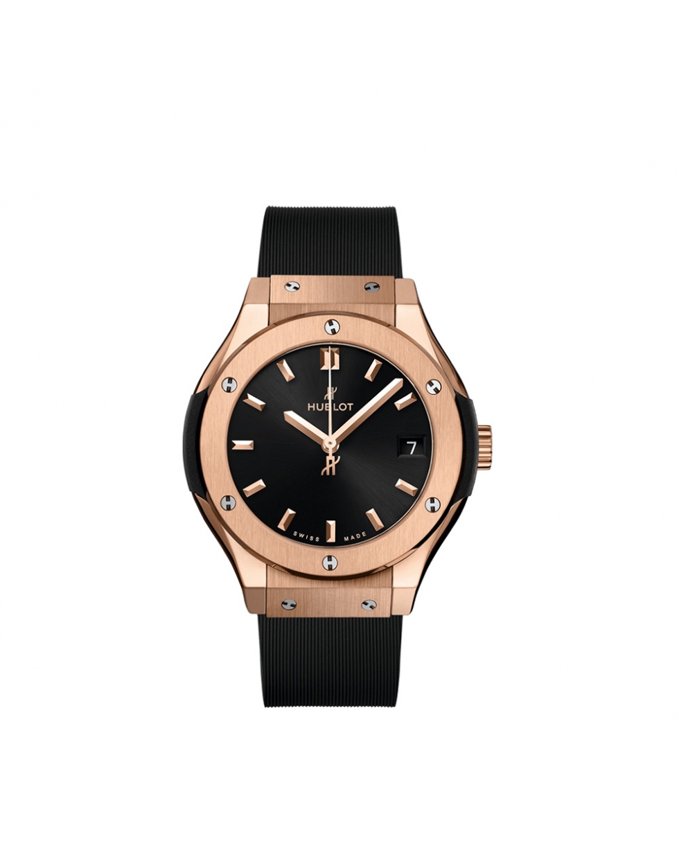 Montre Hublot Classic Fusion quartz cadran noir bracelet caoutchouc noir ligné 33 mm